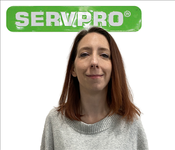 Jessica, female, SERVPRO employee against a white background and green SERVPRO logo